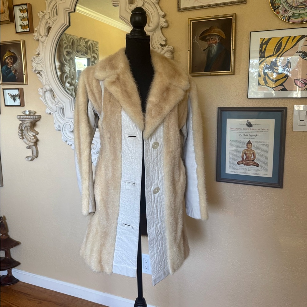 H. Summer San Francisco, white mink, white leather jacket. MCM